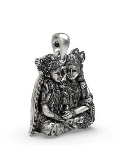 Handcrafted Antique Oxidized Sterling Silver Radha Krishna Devotional Pendant