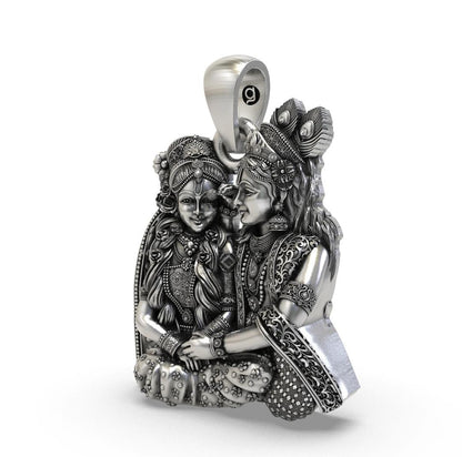 Handcrafted Antique Oxidized Sterling Silver Radha Krishna Devotional Pendant