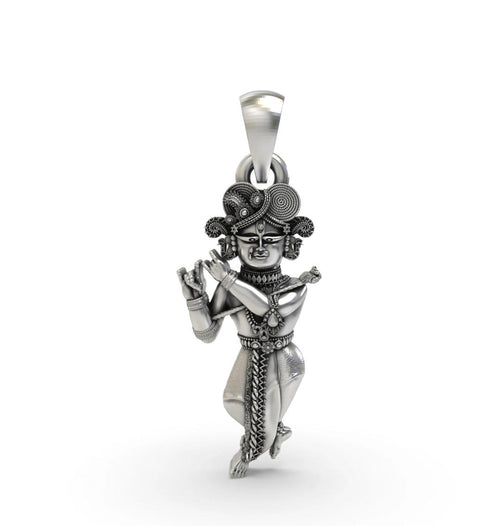 925  Oxidised Sterling Silver shri radha raman ji Pendant – Antique Finish Divine Jewelry