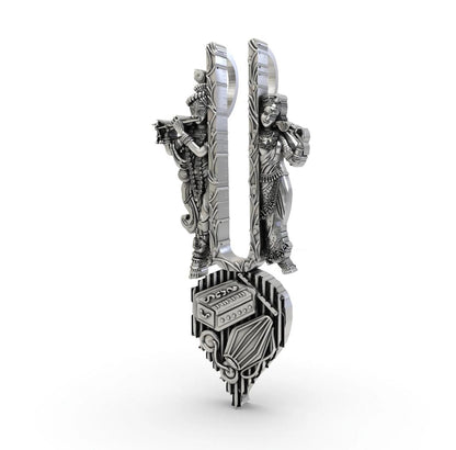 Antique Silver Radha Krishna vaishnav Tilak pendant with Harmonium & Dholak