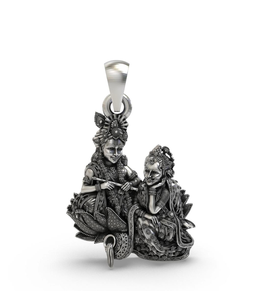 Antique Sterling Silver Radha Krishna Pendant | Divine Hindu Deity Oxidized Jewelry | Spiritual Love Symbol pendant Charm