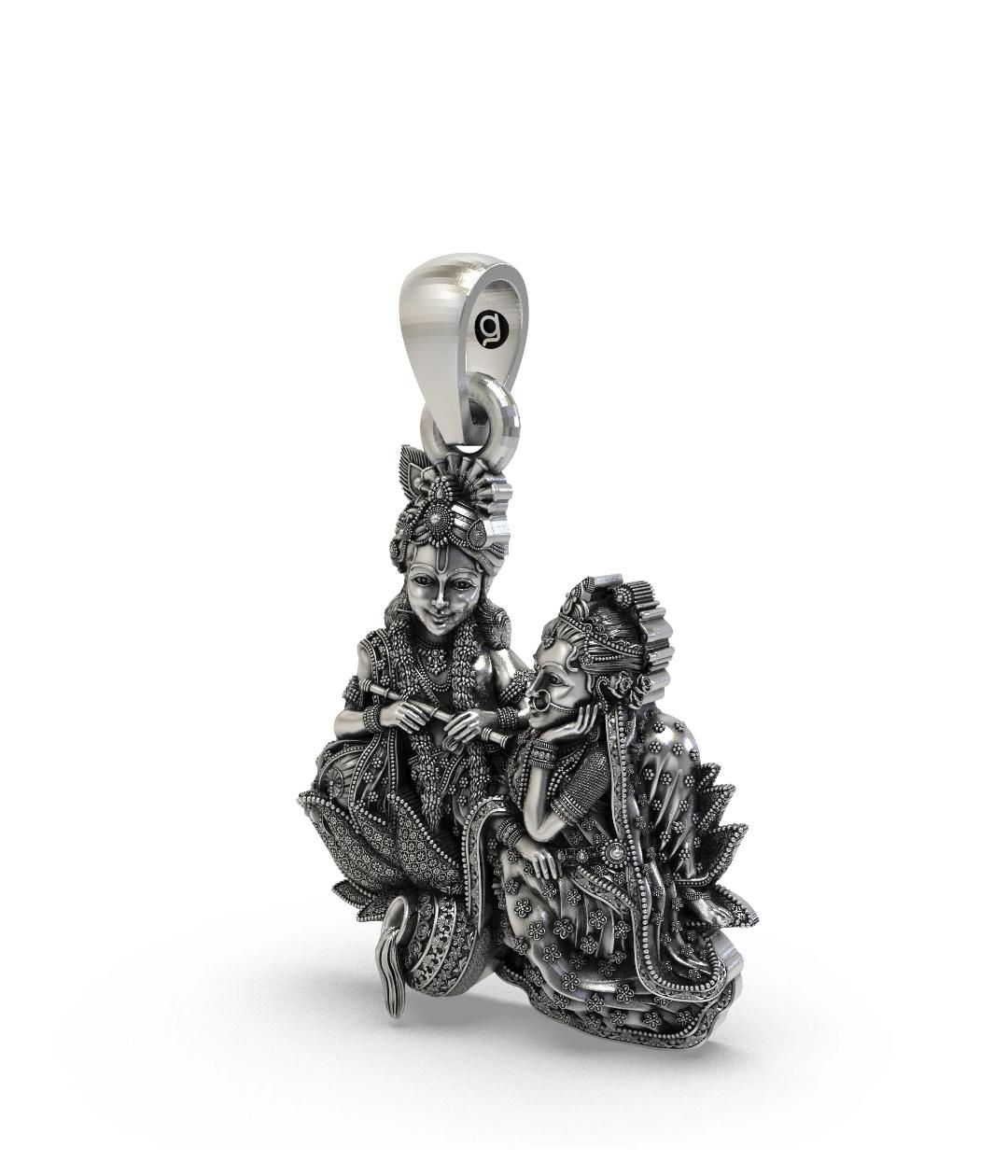 Antique Sterling Silver Radha Krishna Pendant | Divine Hindu Deity Oxidized Jewelry | Spiritual Love Symbol pendant Charm