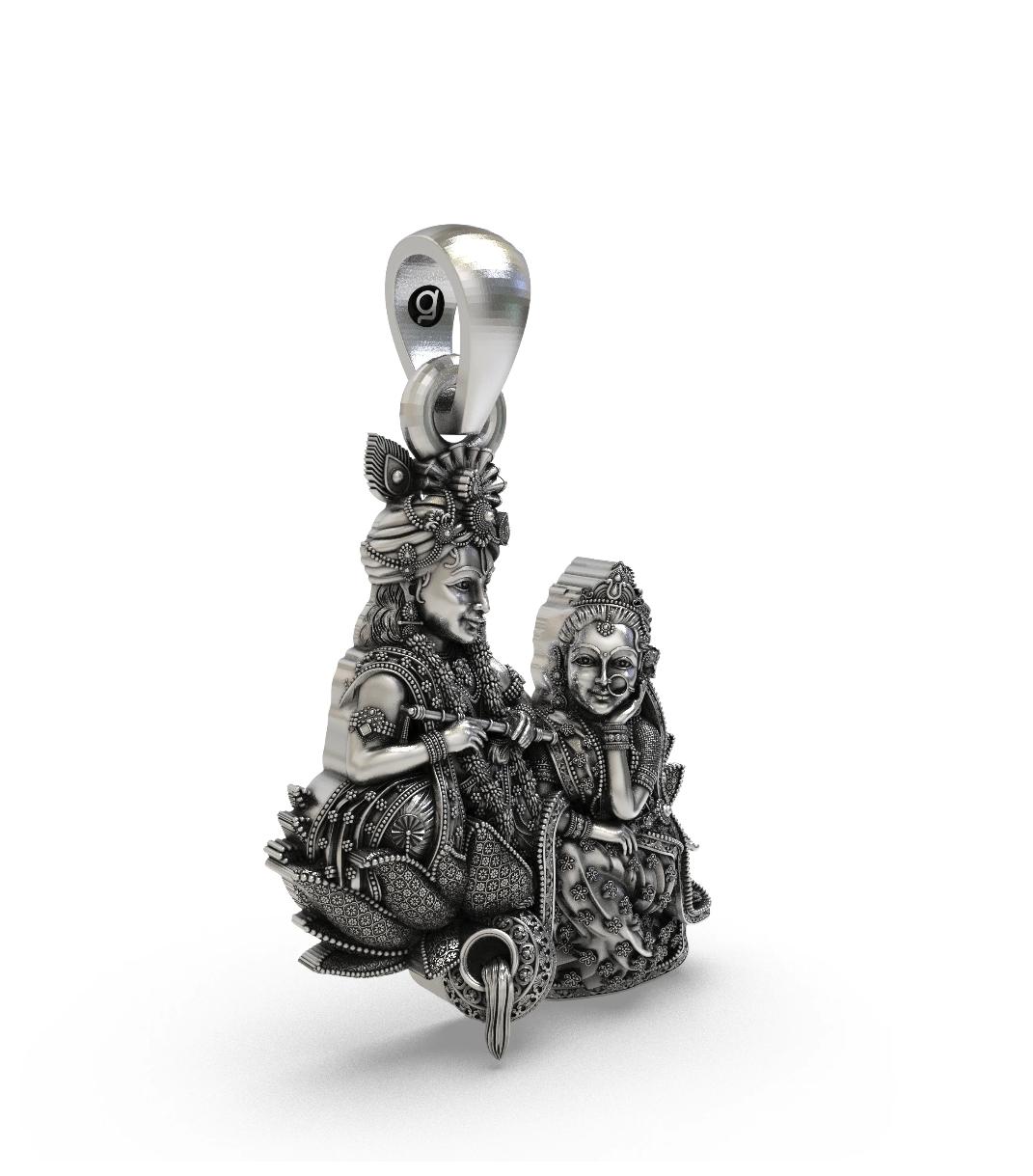 Antique Sterling Silver Radha Krishna Pendant | Divine Hindu Deity Oxidized Jewelry | Spiritual Love Symbol pendant Charm