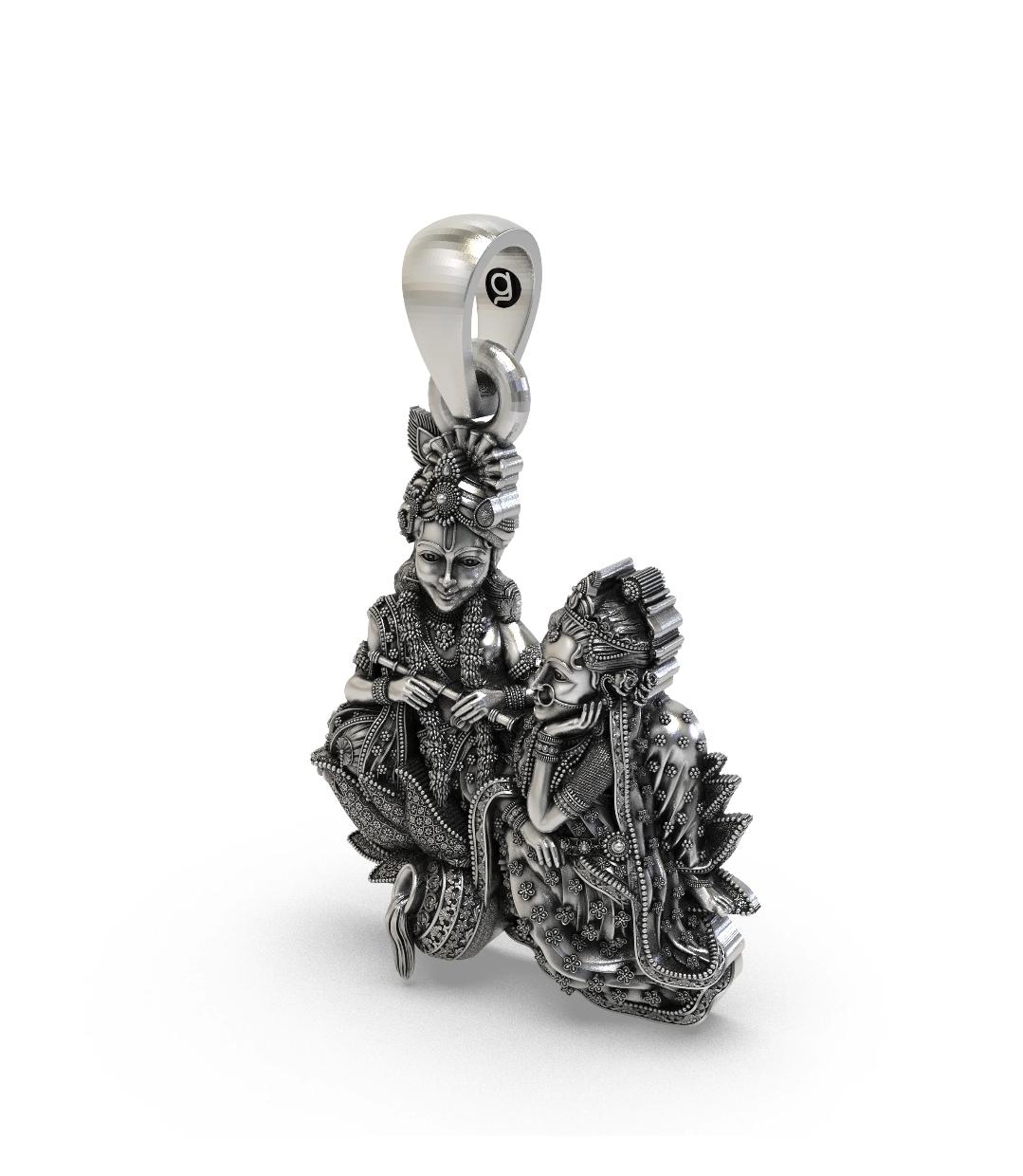 Antique Sterling Silver Radha Krishna Pendant | Divine Hindu Deity Oxidized Jewelry | Spiritual Love Symbol pendant Charm
