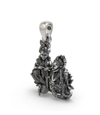Antique Sterling Silver Radha Krishna Pendant | Divine Hindu Deity Oxidized Jewelry | Spiritual Love Symbol pendant Charm