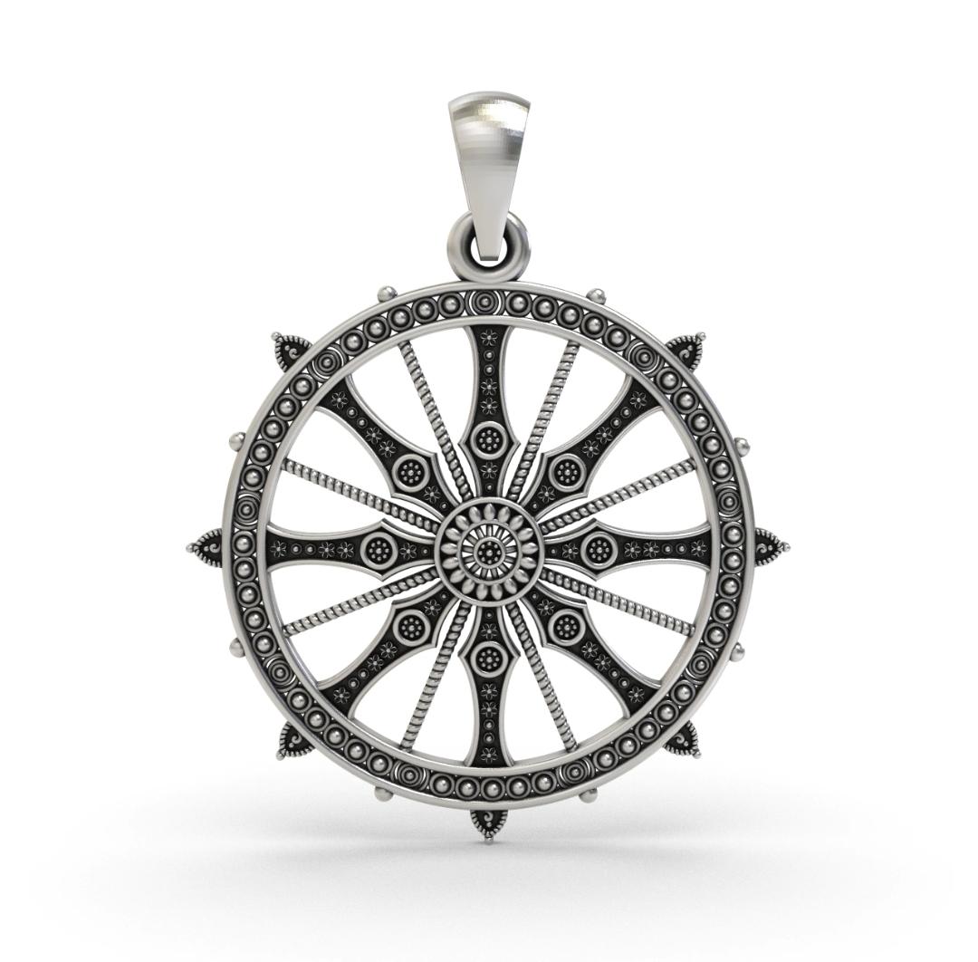 925Sterling Silver sudarshana chakra (Wheel of Dharma) Pendant – Buddhist Spiritual Jewelry