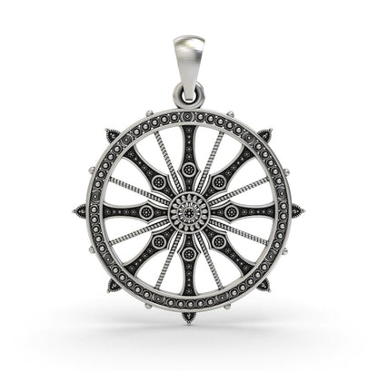 925Sterling Silver sudarshana chakra (Wheel of Dharma) Pendant – Buddhist Spiritual Jewelry
