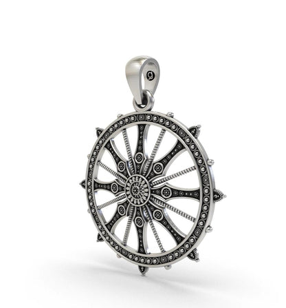 925Sterling Silver sudarshana chakra (Wheel of Dharma) Pendant – Buddhist Spiritual Jewelry