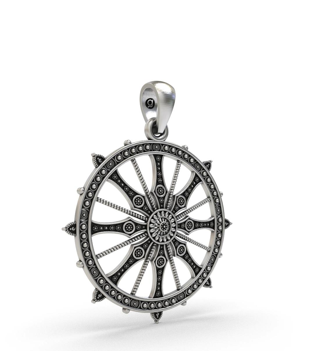 925Sterling Silver sudarshana chakra (Wheel of Dharma) Pendant – Buddhist Spiritual Jewelry