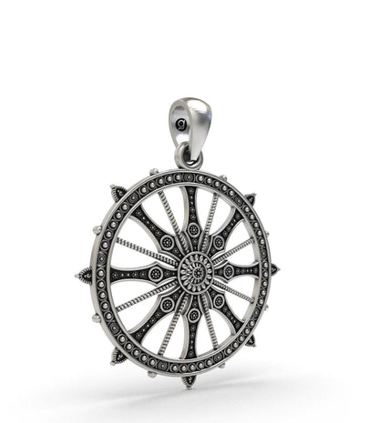 925Sterling Silver sudarshana chakra (Wheel of Dharma) Pendant – Buddhist Spiritual Jewelry