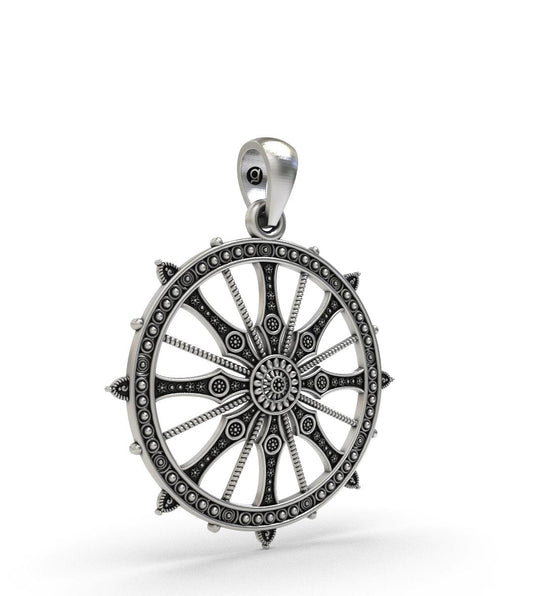 925Sterling Silver sudarshana chakra (Wheel of Dharma) Pendant – Buddhist Spiritual Jewelry