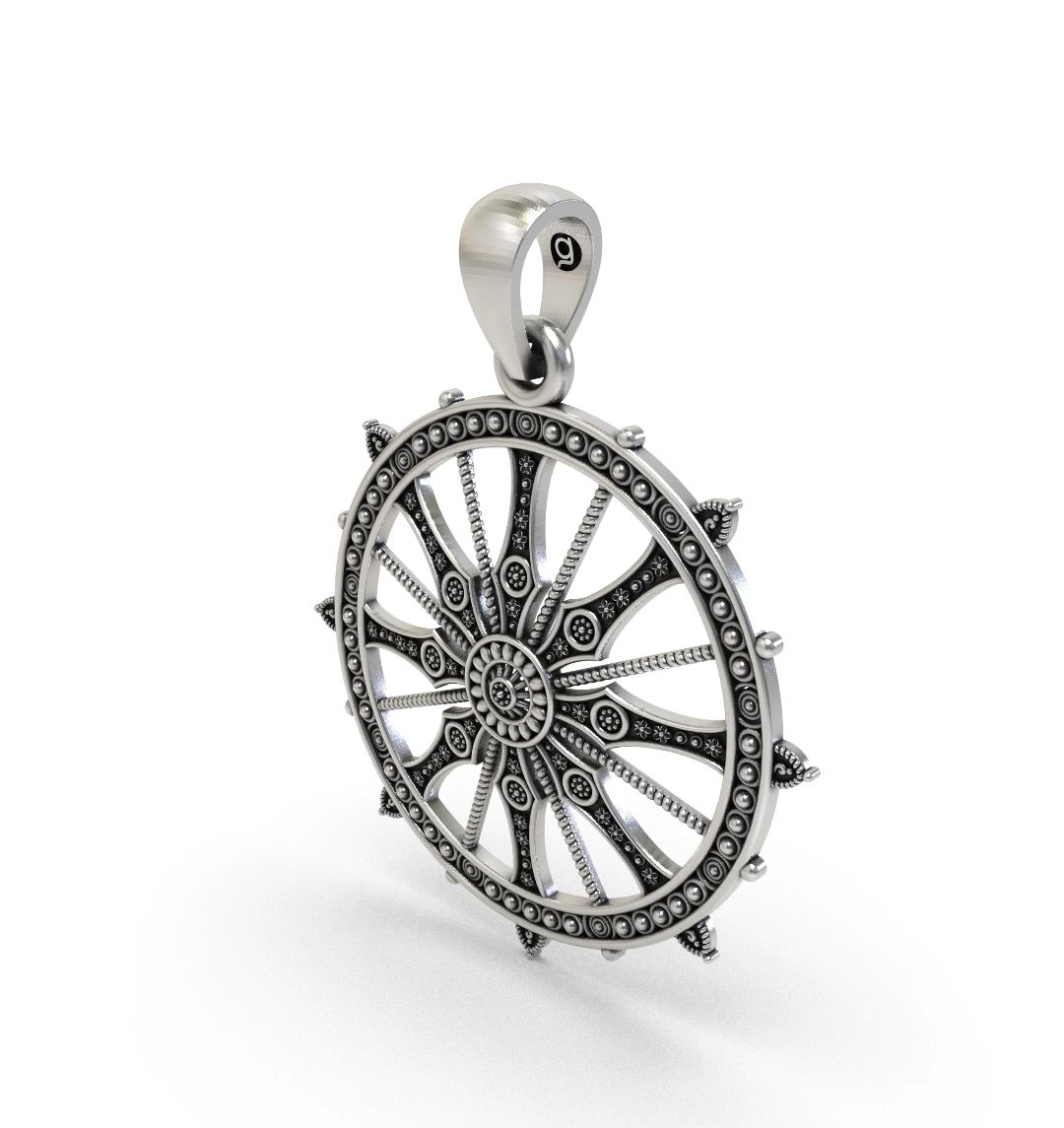 925Sterling Silver sudarshana chakra (Wheel of Dharma) Pendant – Buddhist Spiritual Jewelry