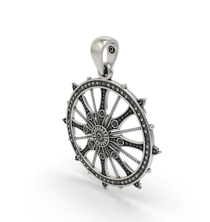 925Sterling Silver sudarshana chakra (Wheel of Dharma) Pendant – Buddhist Spiritual Jewelry