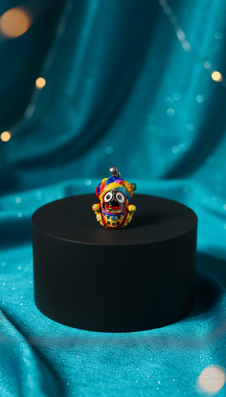 Sacred Jagannath Face Pendant – Silver with Enamel Work