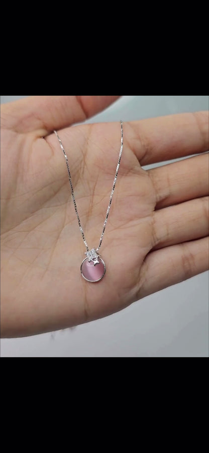 Silver Star Pink Stone Pendant Necklace