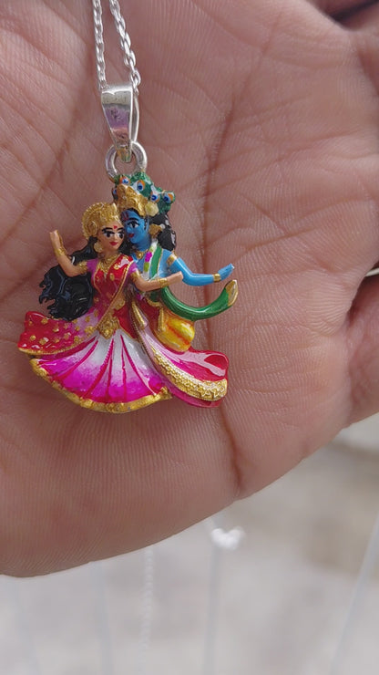 925 silver Shri Radha Krishan ras leela pendant collar fool