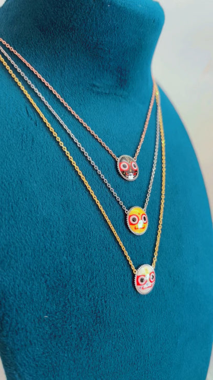 925 Silver Lord Jagannath, Balabhadra, and Subhadra Enamel Pendant Necklace Set