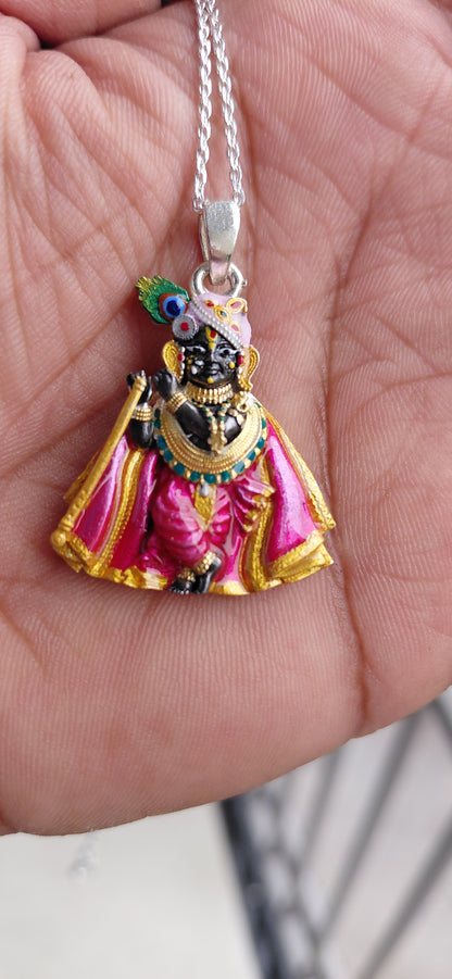 925 silver Shri Radha Raman ji new pink  pendant