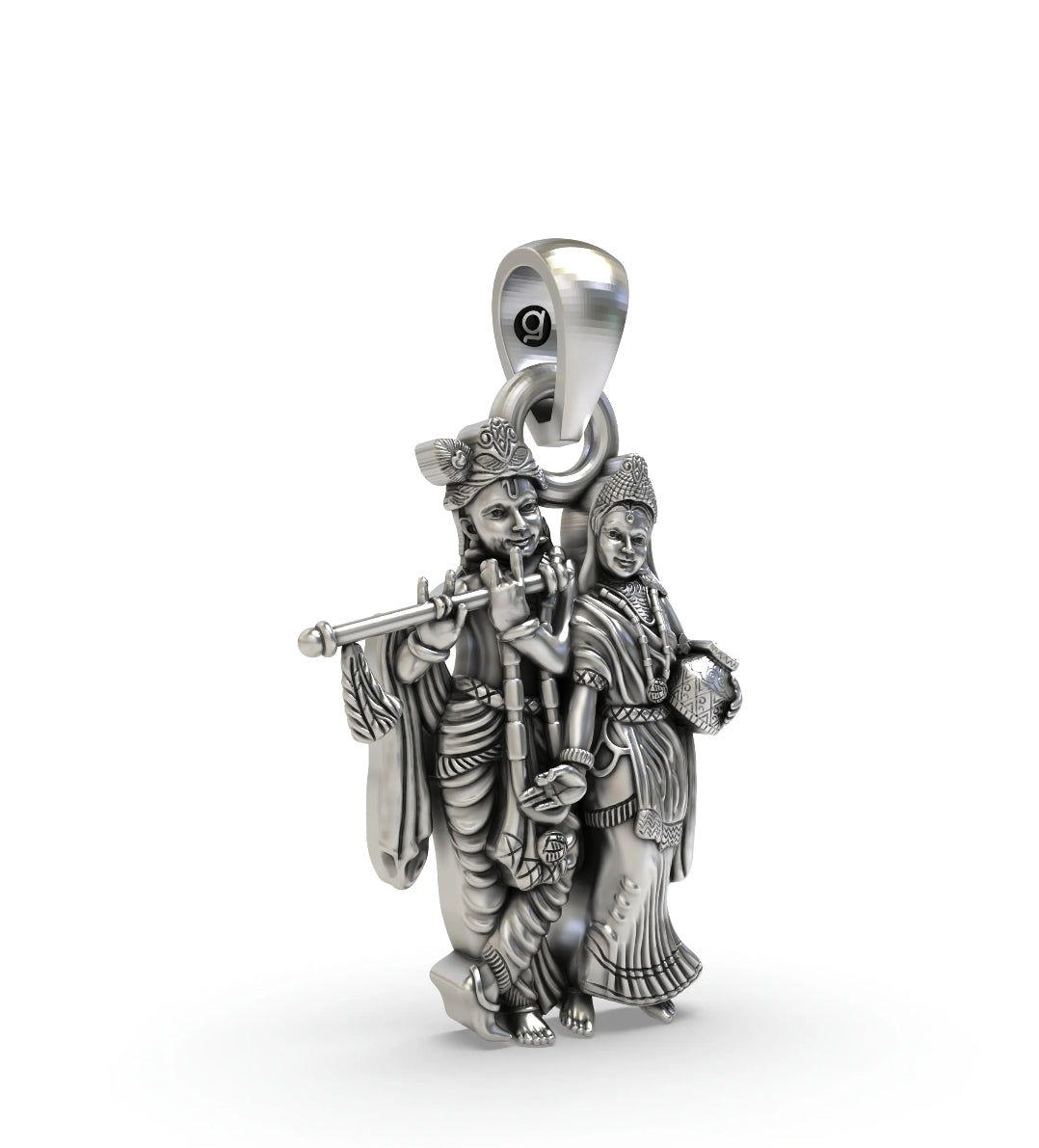 925 Radha Krishna Silver Pendant – Divine Love Oxidized Charm