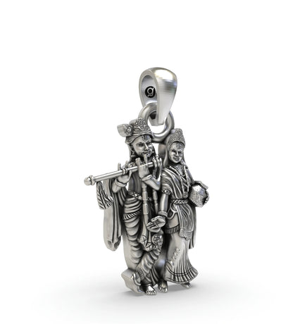 925 Radha Krishna Silver Pendant – Divine Love Oxidized Charm