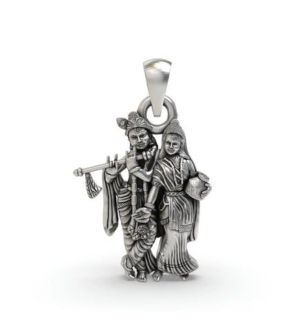 925 Radha Krishna Silver Pendant – Divine Love Oxidized Charm
