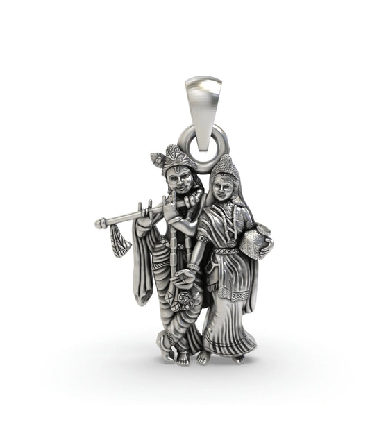 925 Radha Krishna Silver Pendant – Divine Love Oxidized Charm