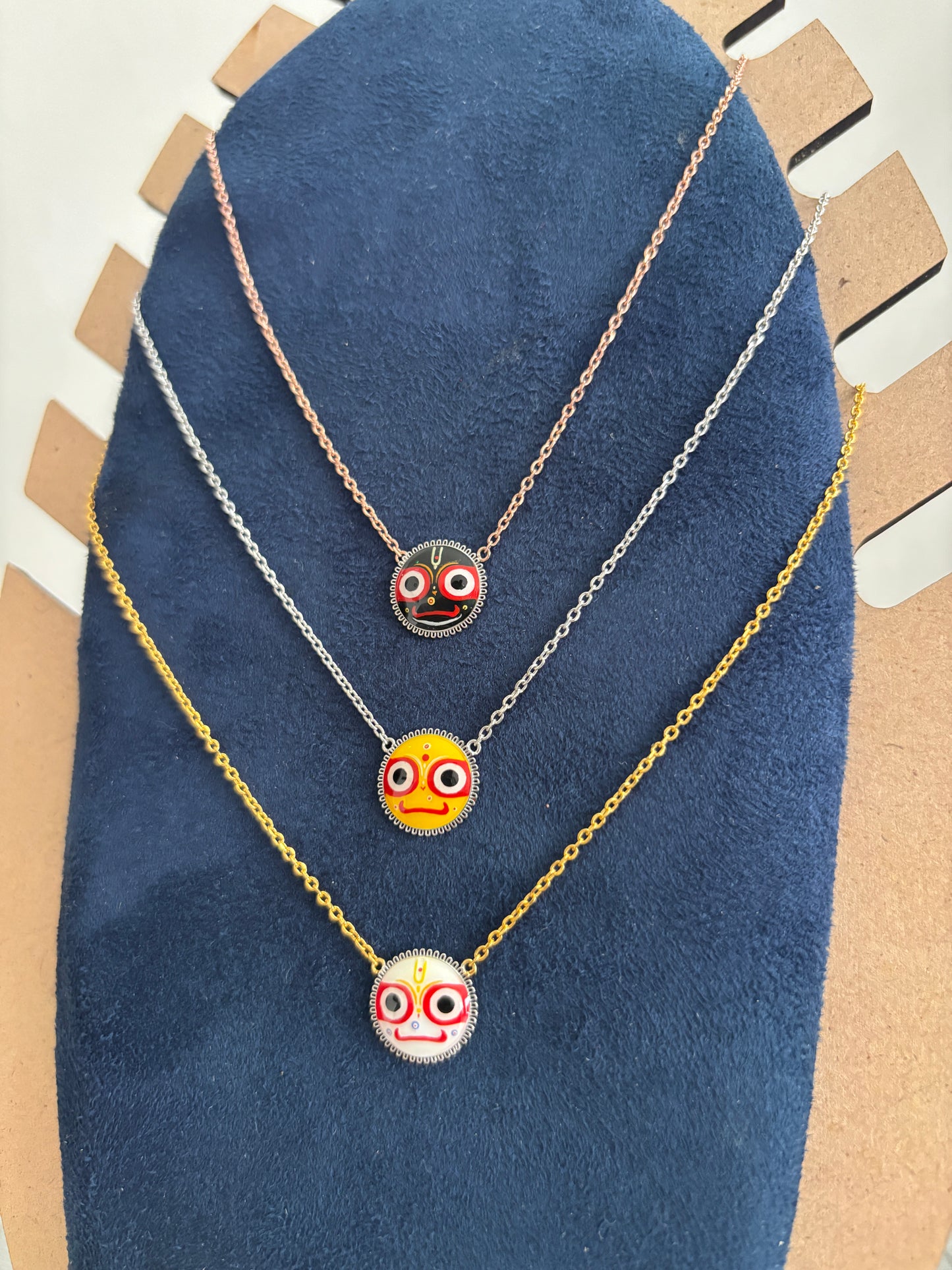 925 Silver Lord Jagannath, Balabhadra, and Subhadra Enamel Pendant Necklace Set