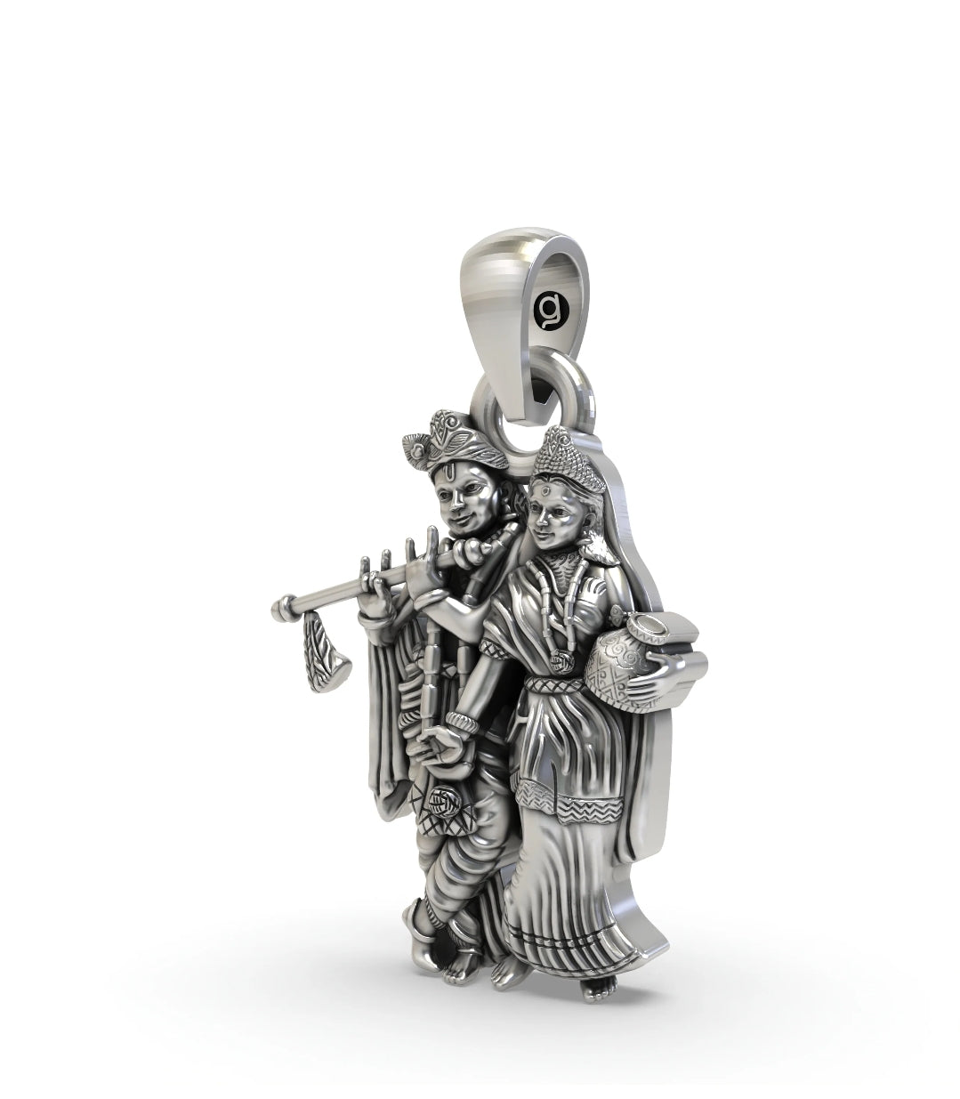 925 Radha Krishna Silver Pendant – Divine Love Oxidized Charm