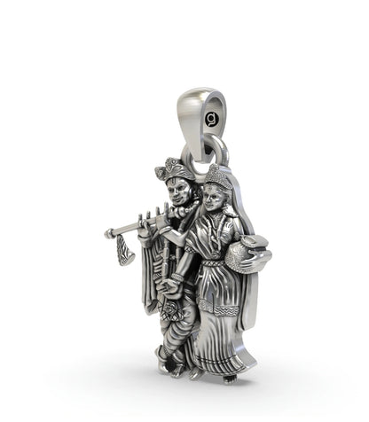 925 Radha Krishna Silver Pendant – Divine Love Oxidized Charm