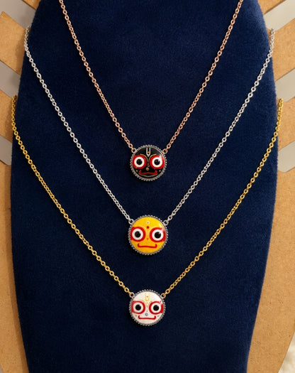 925 Silver Lord Jagannath, Balabhadra, and Subhadra Enamel Pendant Necklace Set