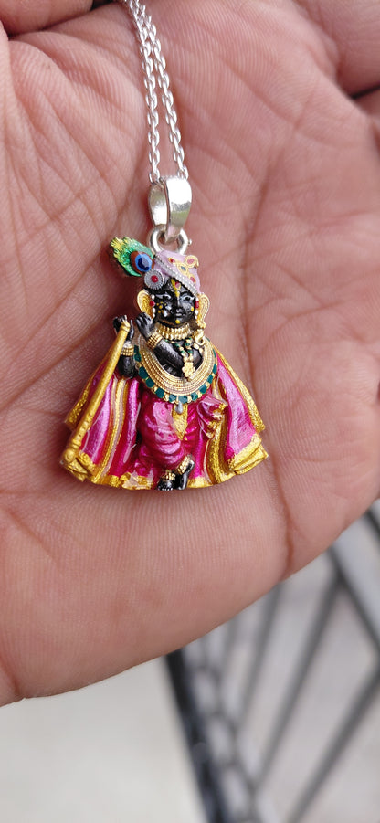 925 silver Shri Radha Raman ji new pink  pendant