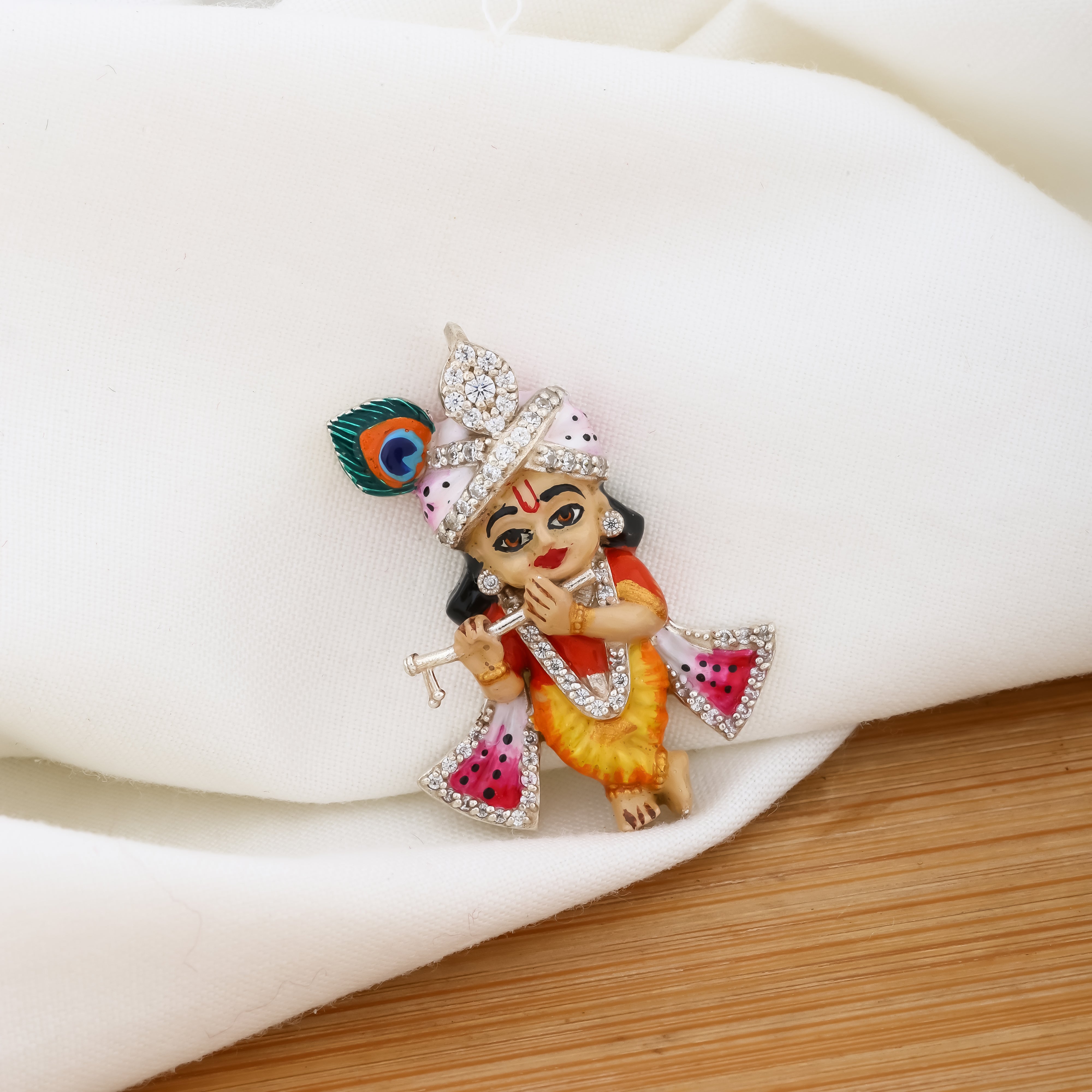 Silver Bal Gopal Idol with Enamel Work & Flute