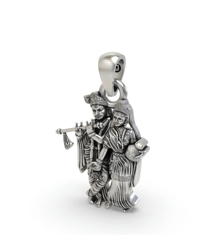 925 Radha Krishna Silver Pendant – Divine Love Oxidized Charm