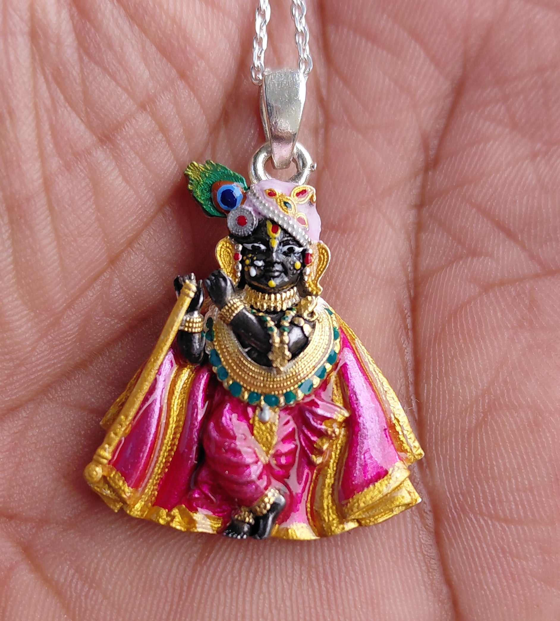 925 silver Shri Radha Raman ji new pink  pendant