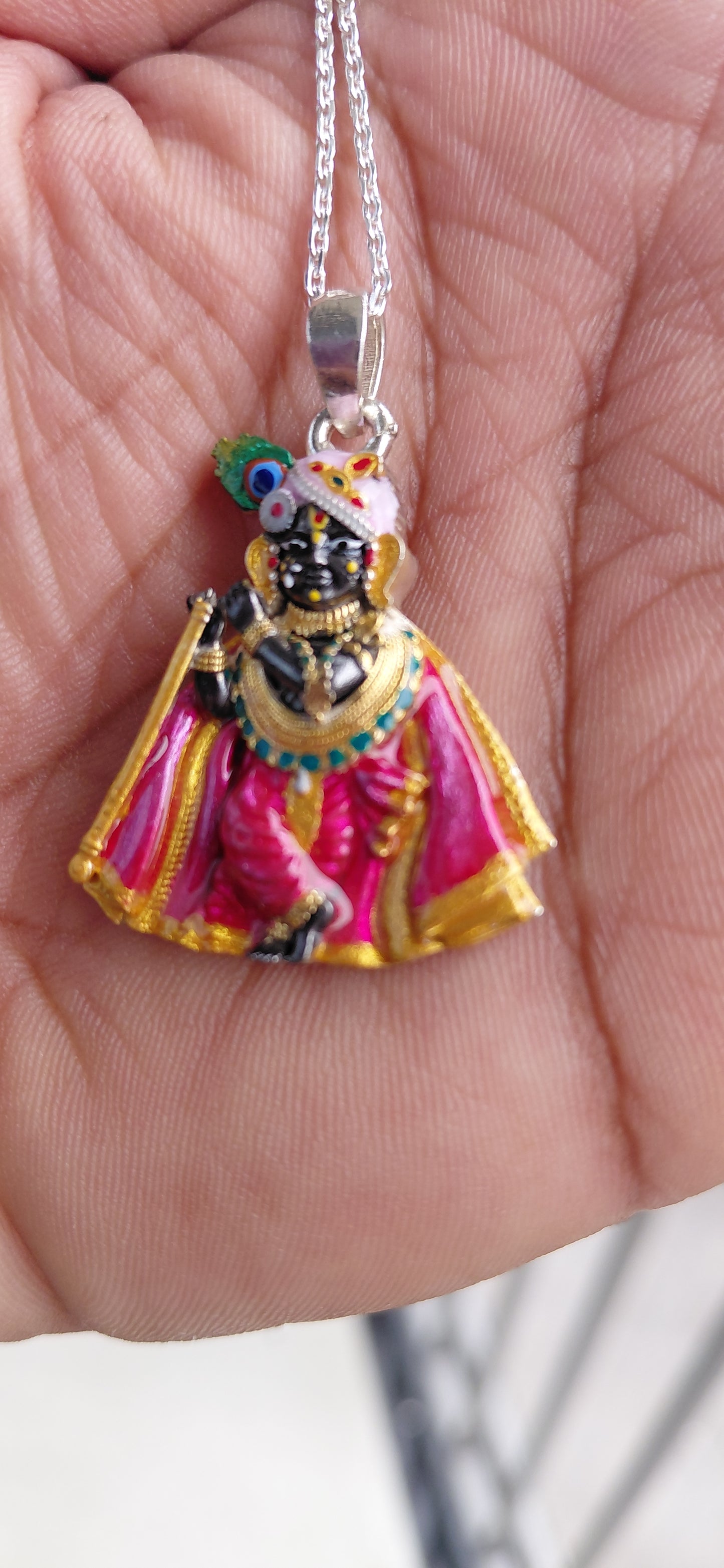 925 silver Shri Radha Raman ji new pink  pendant