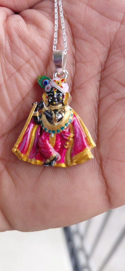 925 silver Shri Radha Raman ji new pink  pendant