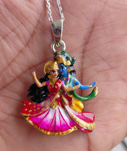 925 silver Shri Radha Krishan ras leela pendant collar fool
