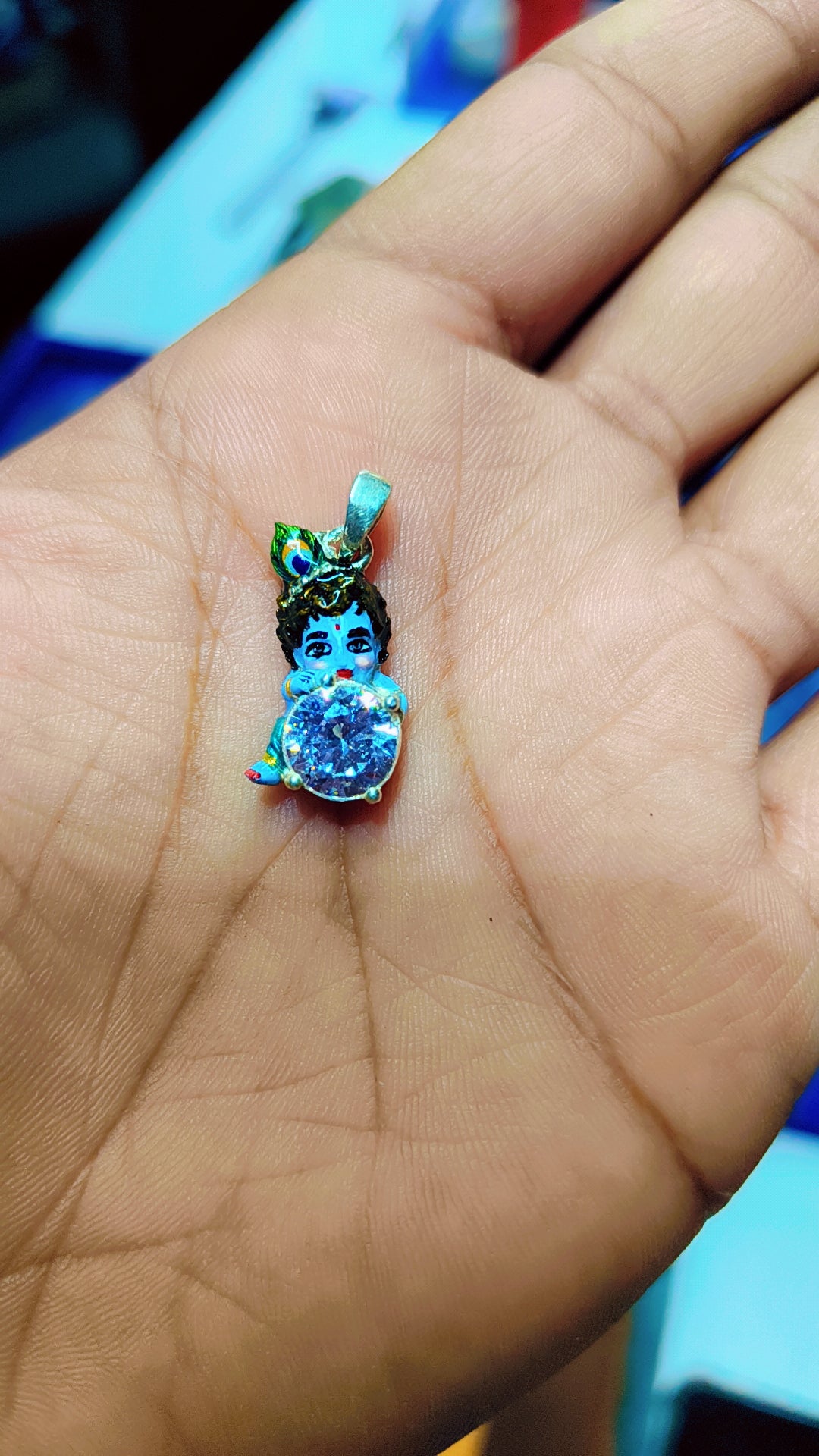 925 silver Laddu Gopal Ji and Wight diamond Pendant