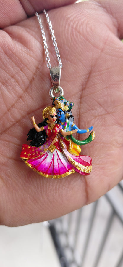 925 silver Shri Radha Krishan ras leela pendant collar fool