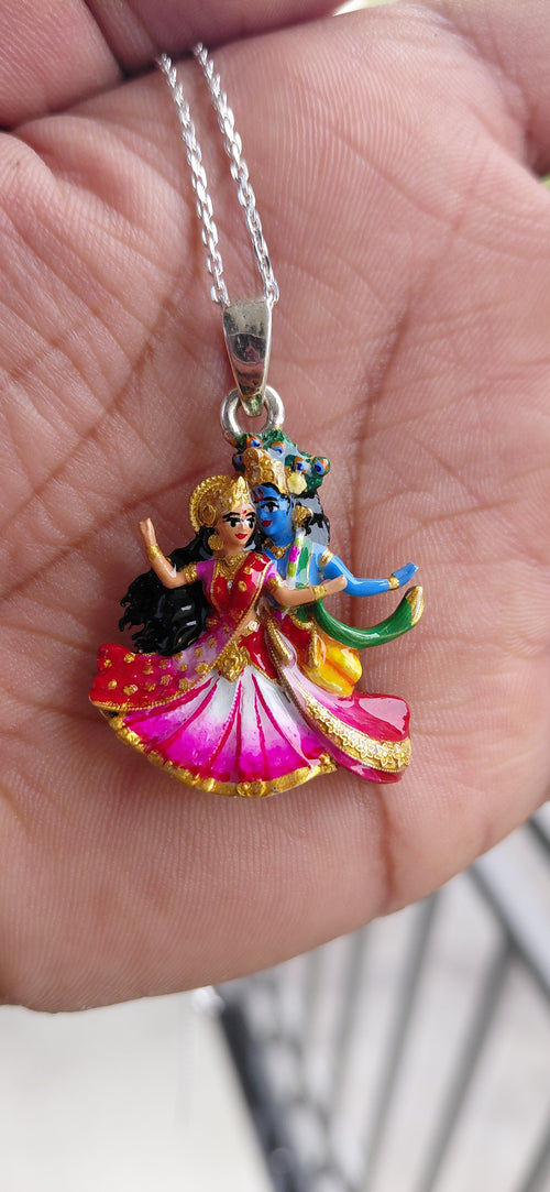 925 silver Shri Radha Krishan ras leela pendant collar fool